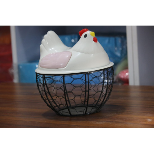 Hen Design Egg Basket with Ceramic Lid