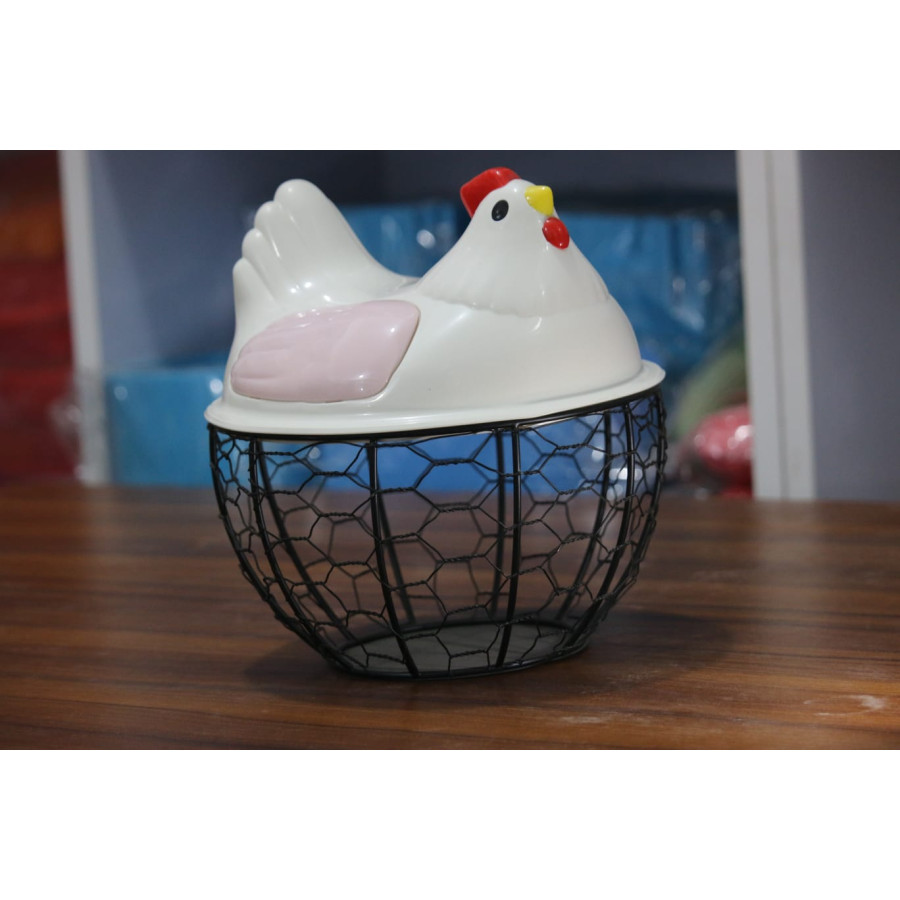 Hen Design Egg Basket with Ceramic Lid — image 1