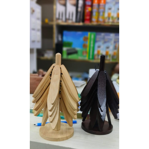 Tree Stand Bamboo Wooden Trivets Set