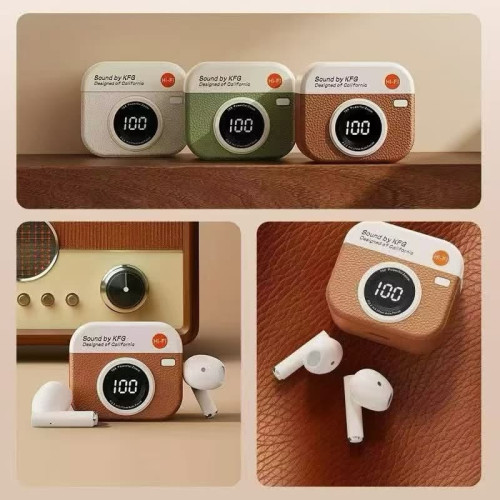 Q86 Retro Camera Earbuds with LED Display