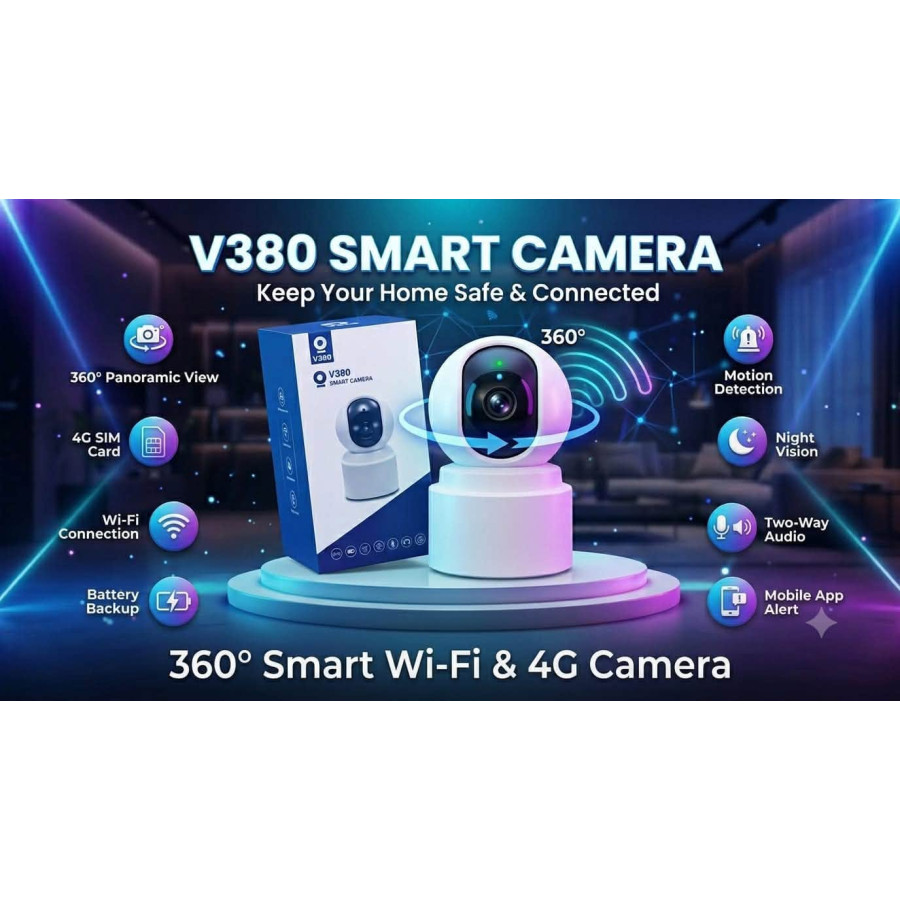 V380 360° Smart Indoor PTZ Camera (WiFi / 4G, Battery Backup) — image 1